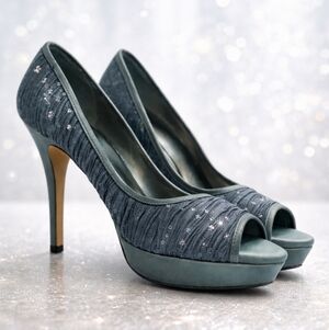 Antonio Melani  Gray Peeptoe Platform Heels with Sequin Sparkle